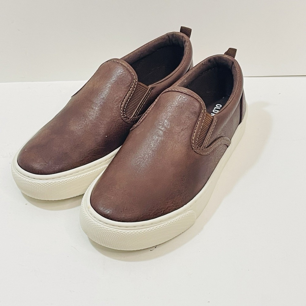 Old Navy Faux‎ Leather Youth Boy Slip On Brown Loafers Size 3